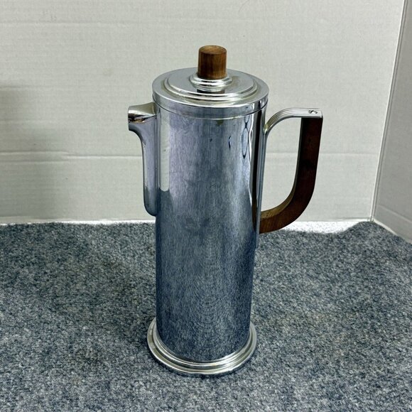 Vtg Manning Bowman Chrome Wood Cocktail Shaker Art Deco Barware Missing Stopper‎ - Picture 1 of 16
